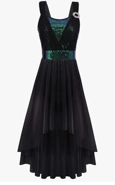 New IBTOM Castle iridescent sequine top black chiffon dance costume Size XL
